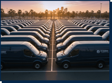 J3 fleet vehicles staged for morning dispatch